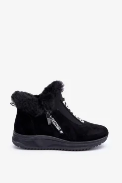 Boto Sneakersy Damskie|Botki Sznurowane*Sneakersy Botki Damskie Z Futerkiem Czarne Zeriana Czarny