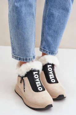 Damskie Boto Sneakersy Botki Damskie Z Futerkiem Beżowe Zeriana