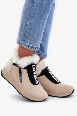Damskie Boto Sneakersy Botki Damskie Z Futerkiem Beżowe Zeriana