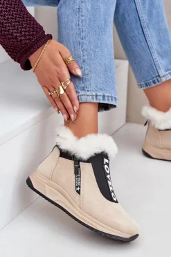 Damskie Boto Sneakersy Botki Damskie Z Futerkiem Beżowe Zeriana
