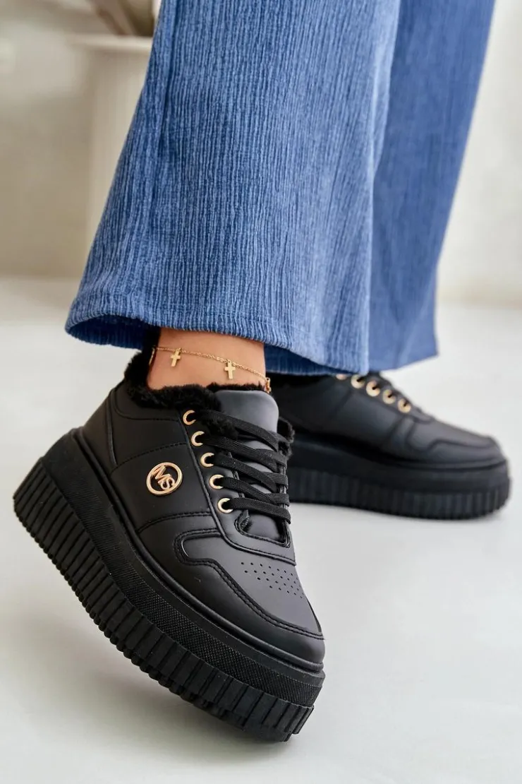 Boto Sneakersy Damskie*Sneakersy Buty Sportowe Damskie Ocieplane Na Masywnej Podeszwie Czarne Verissha Czarny