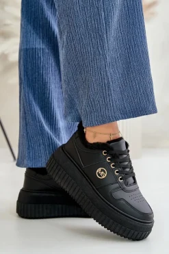 Boto Sneakersy Damskie*Sneakersy Buty Sportowe Damskie Ocieplane Na Masywnej Podeszwie Czarne Verissha Czarny