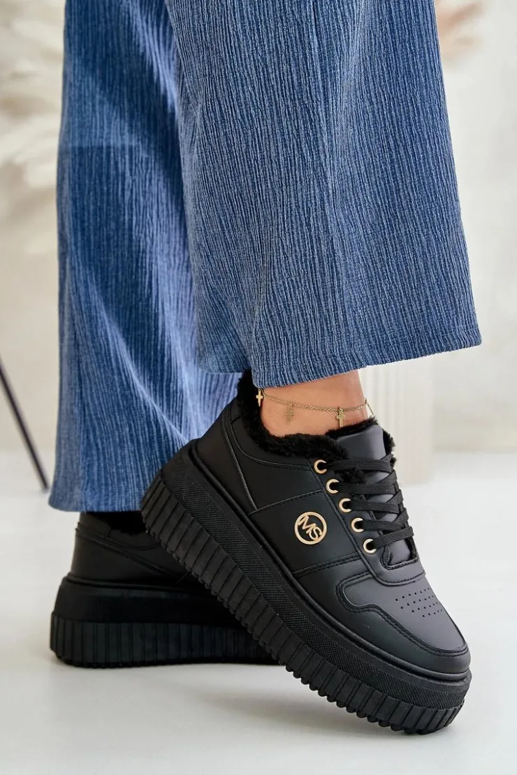 Boto Sneakersy Damskie*Sneakersy Buty Sportowe Damskie Ocieplane Na Masywnej Podeszwie Czarne Verissha Czarny