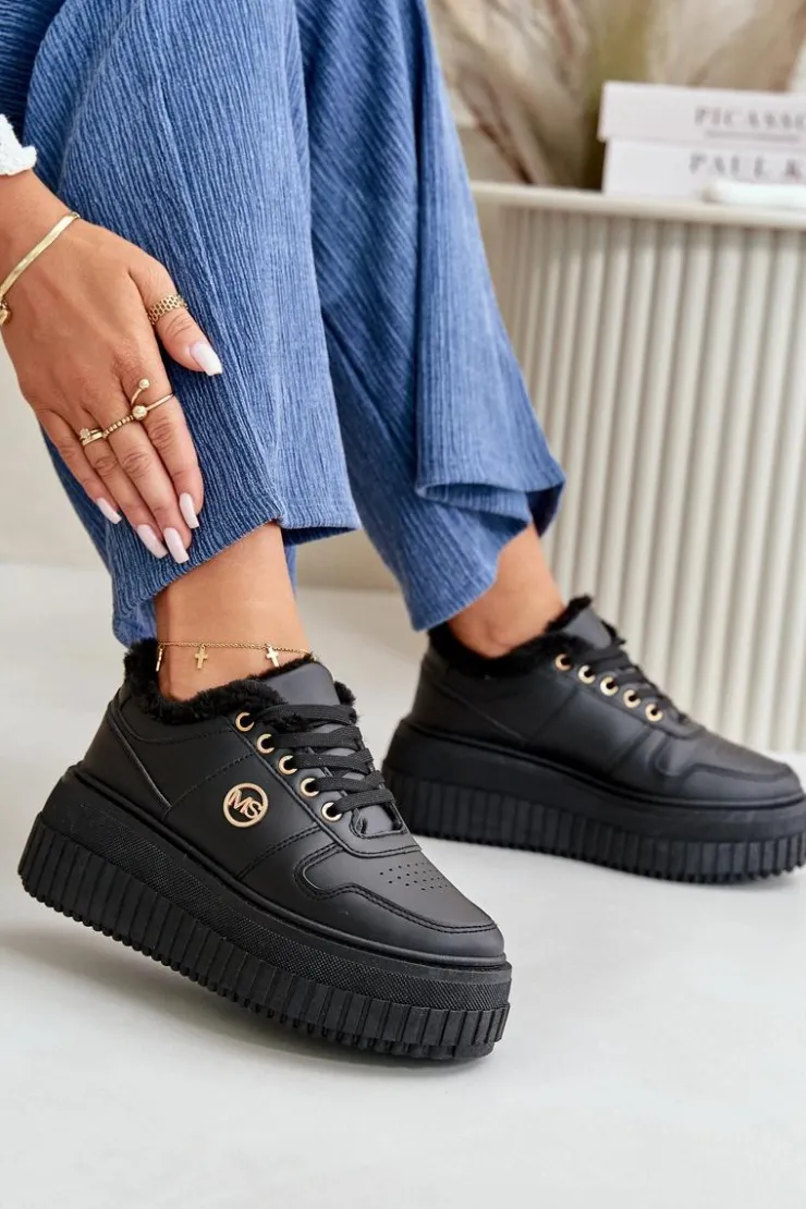 Boto Sneakersy Damskie*Sneakersy Buty Sportowe Damskie Ocieplane Na Masywnej Podeszwie Czarne Verissha Czarny