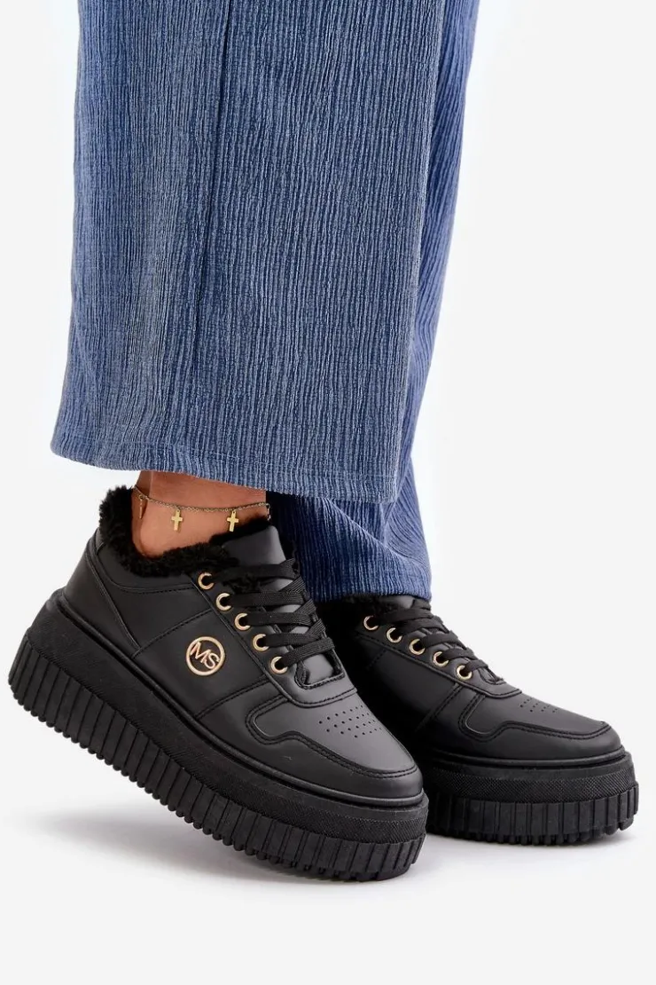 Boto Sneakersy Damskie*Sneakersy Buty Sportowe Damskie Ocieplane Na Masywnej Podeszwie Czarne Verissha Czarny