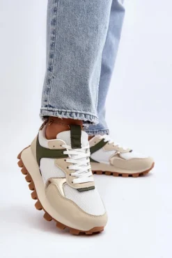 Damskie Boto Sneakersy Buty Sportowe Damskie Beżowo-Zielone Ralita