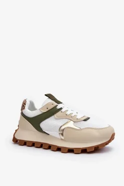 Damskie Boto Sneakersy Buty Sportowe Damskie Beżowo-Zielone Ralita