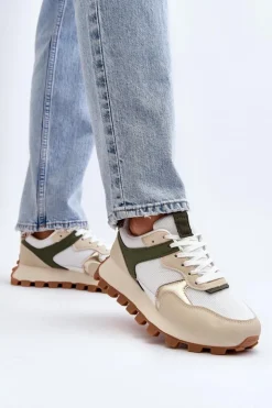Damskie Boto Sneakersy Buty Sportowe Damskie Beżowo-Zielone Ralita