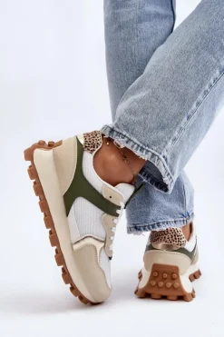 Damskie Boto Sneakersy Buty Sportowe Damskie Beżowo-Zielone Ralita