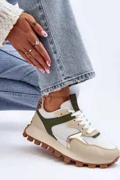 Damskie Boto Sneakersy Buty Sportowe Damskie Beżowo-Zielone Ralita