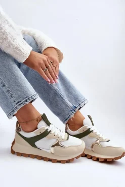 Damskie Boto Sneakersy Buty Sportowe Damskie Beżowo-Zielone Ralita