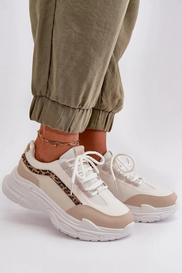 Best Boto Sneakersy Buty Sportowe Damskie Na Grubej Podeszwie Beżowe Lerila