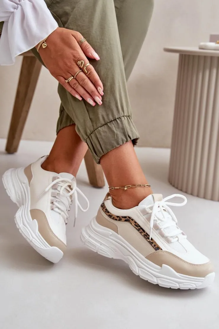 Best Boto Sneakersy Buty Sportowe Damskie Na Grubej Podeszwie Beżowe Lerila