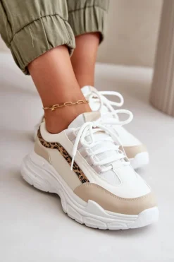 Best Boto Sneakersy Buty Sportowe Damskie Na Grubej Podeszwie Beżowe Lerila