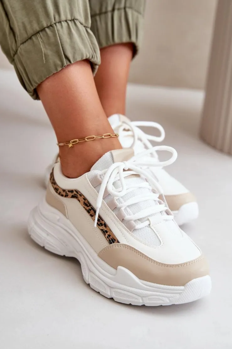 Best Boto Sneakersy Buty Sportowe Damskie Na Grubej Podeszwie Beżowe Lerila