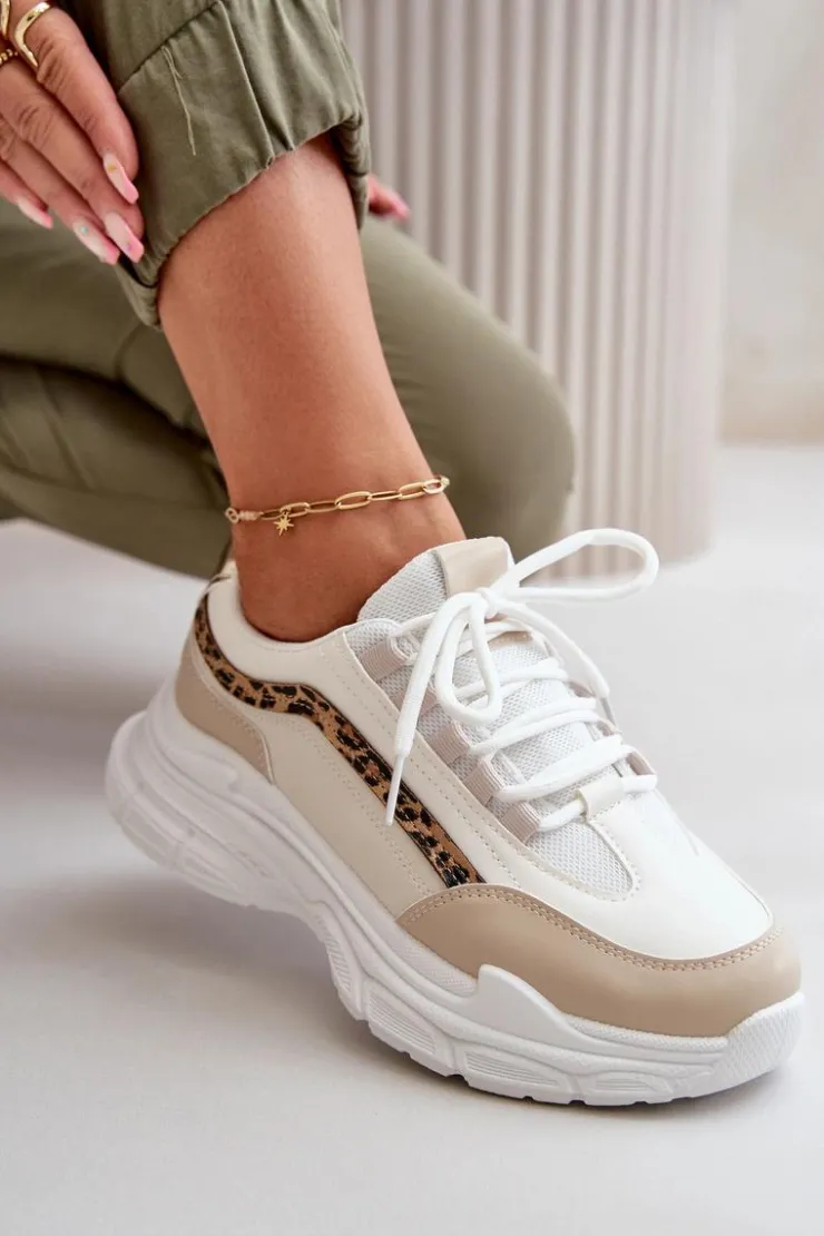 Best Boto Sneakersy Buty Sportowe Damskie Na Grubej Podeszwie Beżowe Lerila