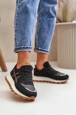 Damskie Boto Sneakersy Buty Sportowe Damskie Sznurowane Na Platformie Czarne Mialunae