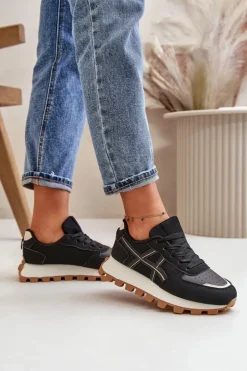 Damskie Boto Sneakersy Buty Sportowe Damskie Sznurowane Na Platformie Czarne Mialunae