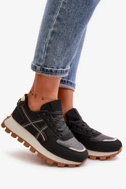 Damskie Boto Sneakersy Buty Sportowe Damskie Sznurowane Na Platformie Czarne Mialunae