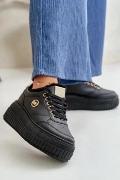 Sale Boto Sneakersy Buty Sportowe Damskie Ocieplane Na Masywnej Podeszwie Czarne Ardiela Czarny