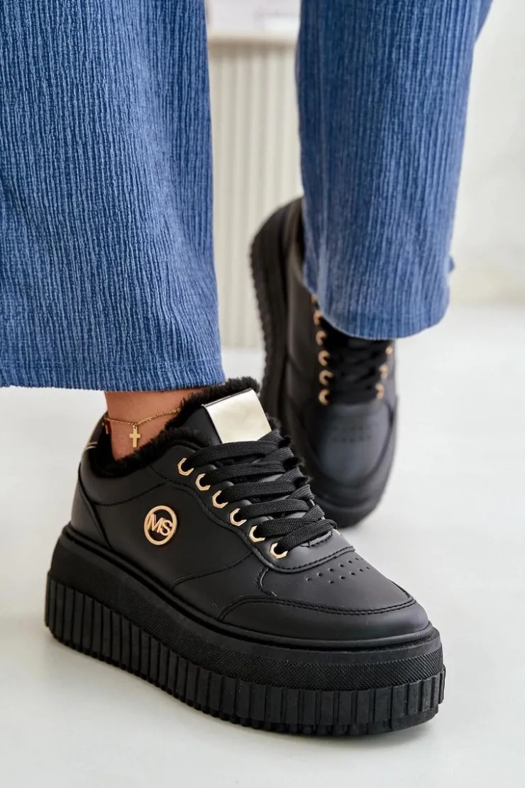 Sale Boto Sneakersy Buty Sportowe Damskie Ocieplane Na Masywnej Podeszwie Czarne Ardiela Czarny