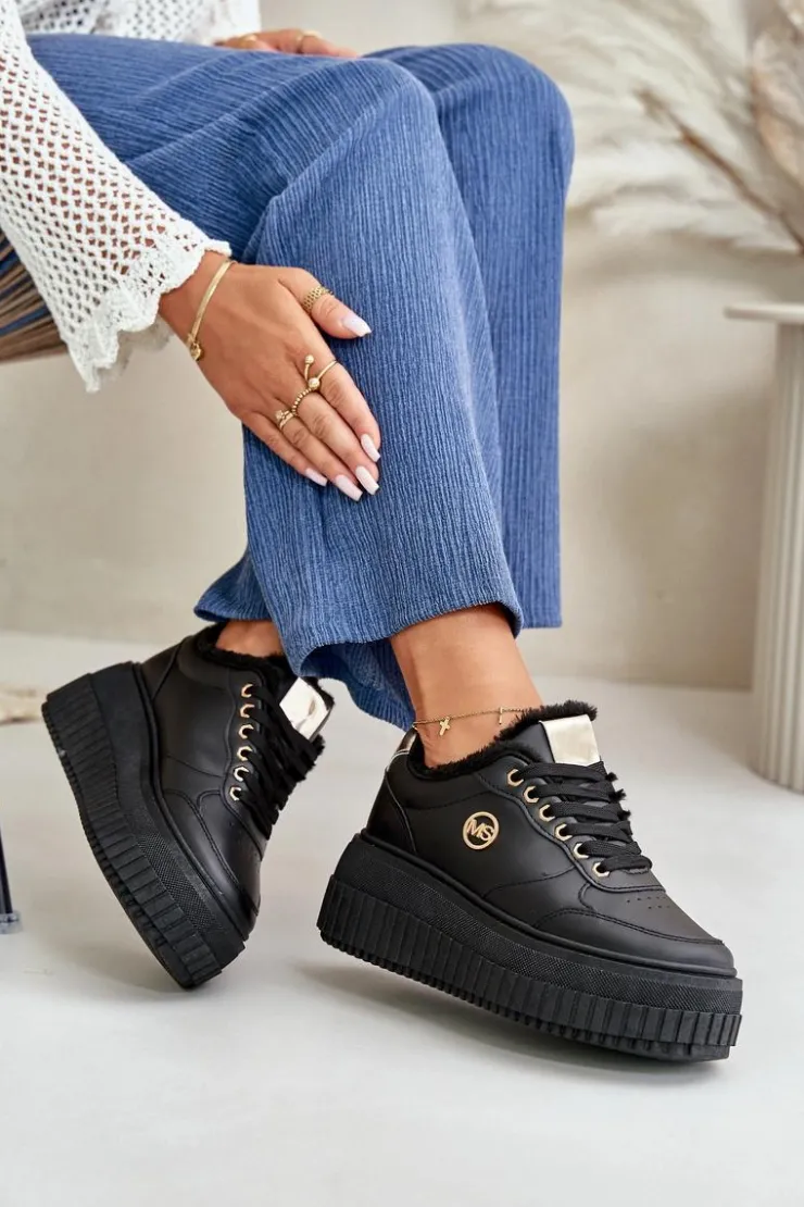 Sale Boto Sneakersy Buty Sportowe Damskie Ocieplane Na Masywnej Podeszwie Czarne Ardiela Czarny