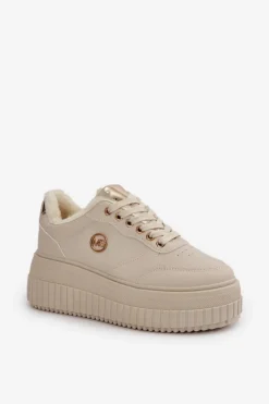 Damskie Boto Sneakersy Buty Sportowe Damskie Ocieplane Na Masywnej Podeszwie Beżowe Ardiela