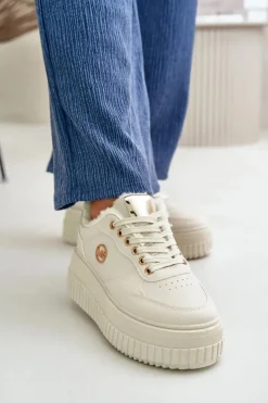 Damskie Boto Sneakersy Buty Sportowe Damskie Ocieplane Na Masywnej Podeszwie Beżowe Ardiela