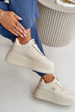 Damskie Boto Sneakersy Buty Sportowe Damskie Ocieplane Na Masywnej Podeszwie Beżowe Ardiela