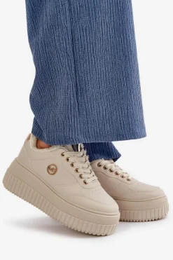 Damskie Boto Sneakersy Buty Sportowe Damskie Ocieplane Na Masywnej Podeszwie Beżowe Ardiela