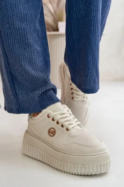 Damskie Boto Sneakersy Buty Sportowe Damskie Ocieplane Na Masywnej Podeszwie Beżowe Verissha