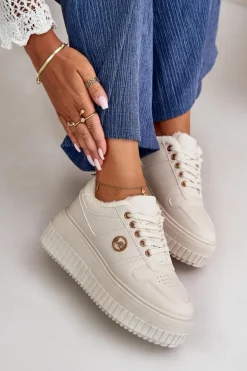 Damskie Boto Sneakersy Buty Sportowe Damskie Ocieplane Na Masywnej Podeszwie Beżowe Verissha