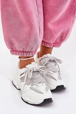 Online Boto Sneakersy Buty Sportowe Damskie Z Podwójnym Sznurowaniem Białe Efobell Biały