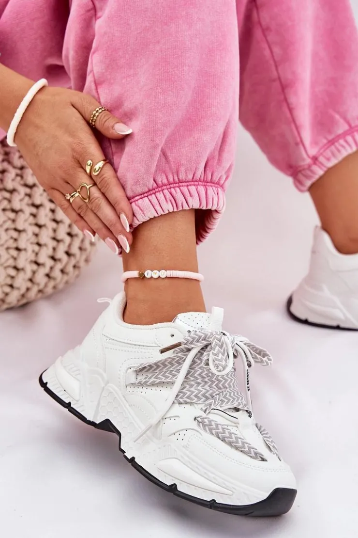 Online Boto Sneakersy Buty Sportowe Damskie Z Podwójnym Sznurowaniem Białe Efobell Biały