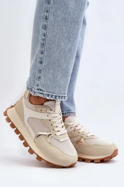 Outlet Boto Sneakersy Buty Sportowe Damskie Beżowe Ralita