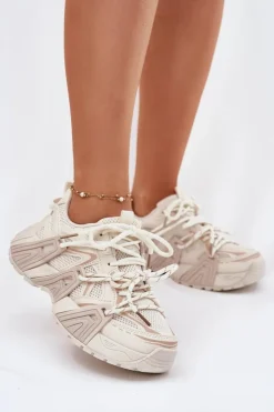 Outlet Boto Sneakersy Buty Sportowe Damskie Beżowe Tonelli
