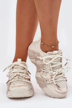 Outlet Boto Sneakersy Buty Sportowe Damskie Beżowe Tonelli