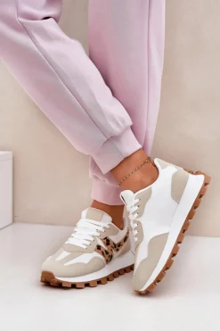 Damskie Boto Sneakersy Buty Sportowe Damskie Panterka Beżowe Kalelia