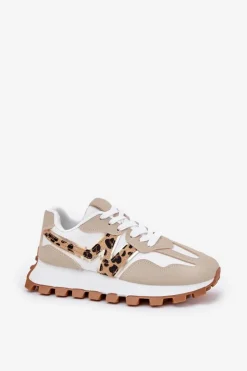 Damskie Boto Sneakersy Buty Sportowe Damskie Panterka Beżowe Kalelia