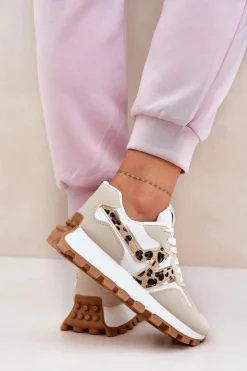 Damskie Boto Sneakersy Buty Sportowe Damskie Panterka Beżowe Kalelia