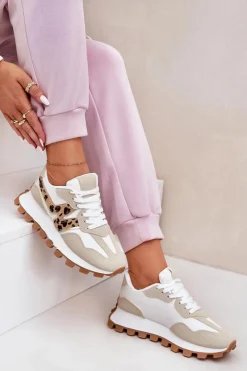 Damskie Boto Sneakersy Buty Sportowe Damskie Panterka Beżowe Kalelia