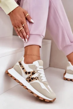 Damskie Boto Sneakersy Buty Sportowe Damskie Panterka Beżowe Kalelia