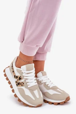 Damskie Boto Sneakersy Buty Sportowe Damskie Panterka Beżowe Kalelia