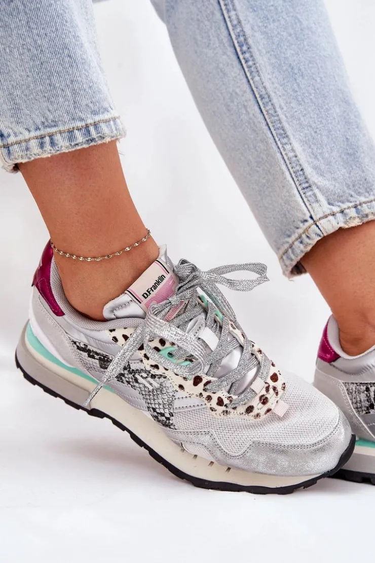 D.Franklin Sneakersy Damskie*Sneakersy Buty Sportowe Damskie DFSH378006 Srebrne Srebrny