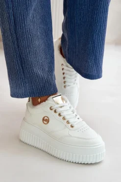 Boto Sneakersy Damskie*Sneakersy Buty Sportowe Damskie Ocieplane Na Masywnej Podeszwie Białe Ardiela Biały