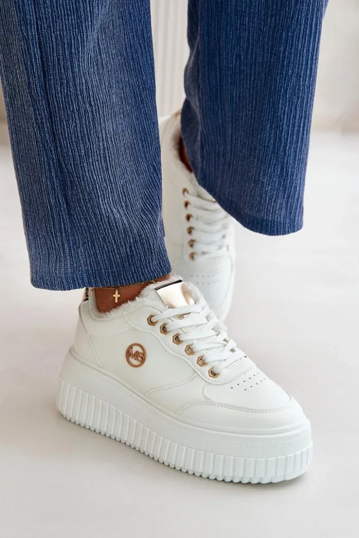 Boto Sneakersy Damskie*Sneakersy Buty Sportowe Damskie Ocieplane Na Masywnej Podeszwie Białe Ardiela Biały