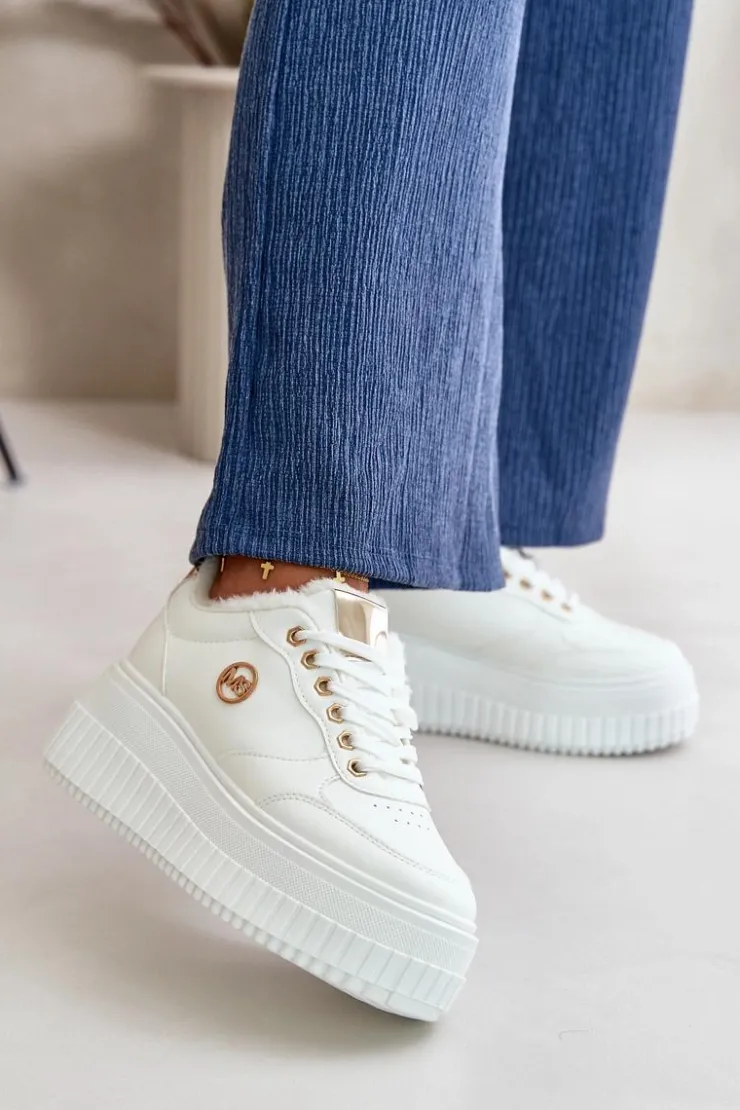 Boto Sneakersy Damskie*Sneakersy Buty Sportowe Damskie Ocieplane Na Masywnej Podeszwie Białe Ardiela Biały