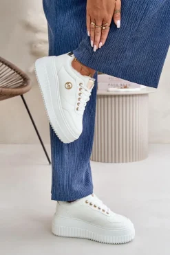 Boto Sneakersy Damskie*Sneakersy Buty Sportowe Damskie Ocieplane Na Masywnej Podeszwie Białe Ardiela Biały