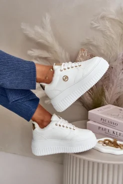 Boto Sneakersy Damskie*Sneakersy Buty Sportowe Damskie Ocieplane Na Masywnej Podeszwie Białe Ardiela Biały