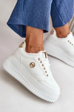 Boto Sneakersy Damskie*Sneakersy Buty Sportowe Damskie Ocieplane Na Masywnej Podeszwie Białe Ardiela Biały